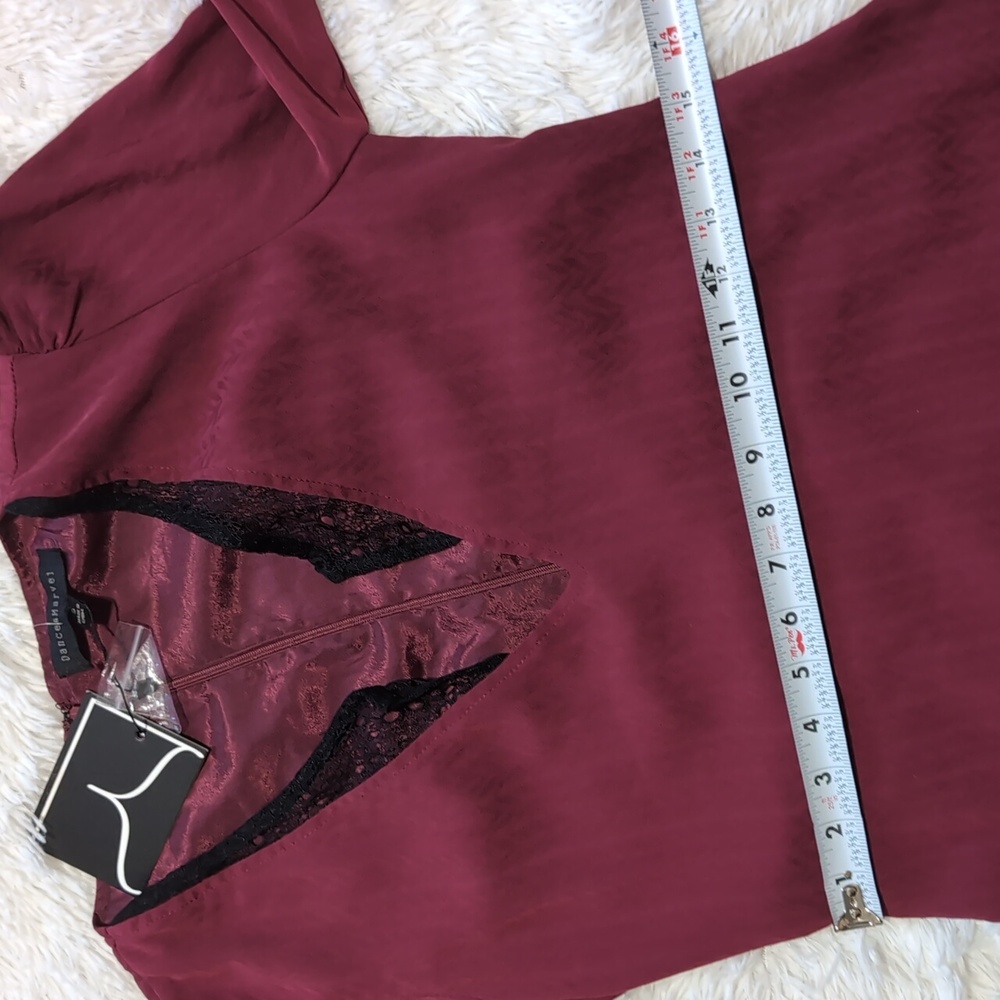 NWT Dance & Marvel Maroon Plunge Neck Vampire Goth Balloon Sleeve Dress Small - Picture 10 of 12